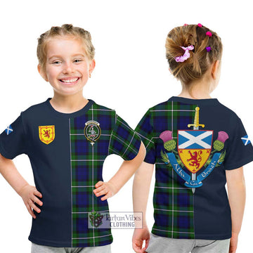 Bannerman Tartan Kid T-Shirt Alba with Scottish Lion Royal Arm Half Style - Tartan Vibes Clothing