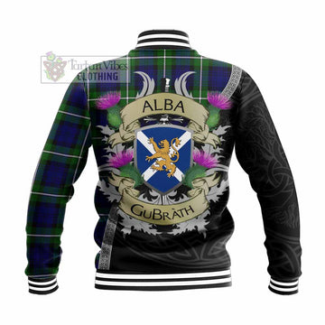 Bannerman Tartan Family Crest Baseball Jacket Lion Rampant Royal Thistle Shield Celtic Inspired - Tartan Vibes Clothing
