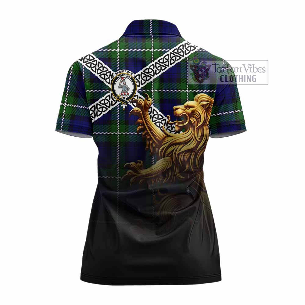 Bannerman Crest Tartan Women's Polo Shirt with Golden Lion Emblem Celtic Style - Tartan Vibes Clothing