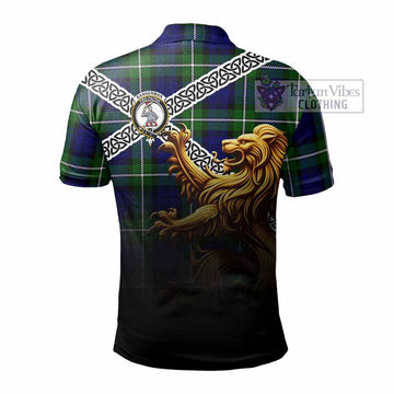 Bannerman Crest Tartan Polo Shirt with Golden Lion Emblem Celtic Style - Tartan Vibes Clothing