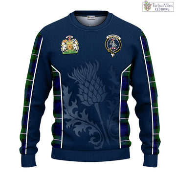 Tartan Vibes Clothing Bannerman Tartan Knitted Sweatshirt with Family Crest and Scottish Thistle Vibes Sport Style