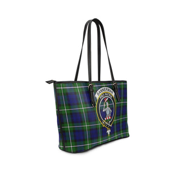 Bannerman Tartan Leather Tote Bag with Family Crest - Tartanvibesclothing