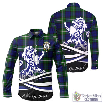Bannerman Tartan Long Sleeve Button Up Shirt with Alba Gu Brath Regal Lion Emblem - Tartan Vibes Clothing
