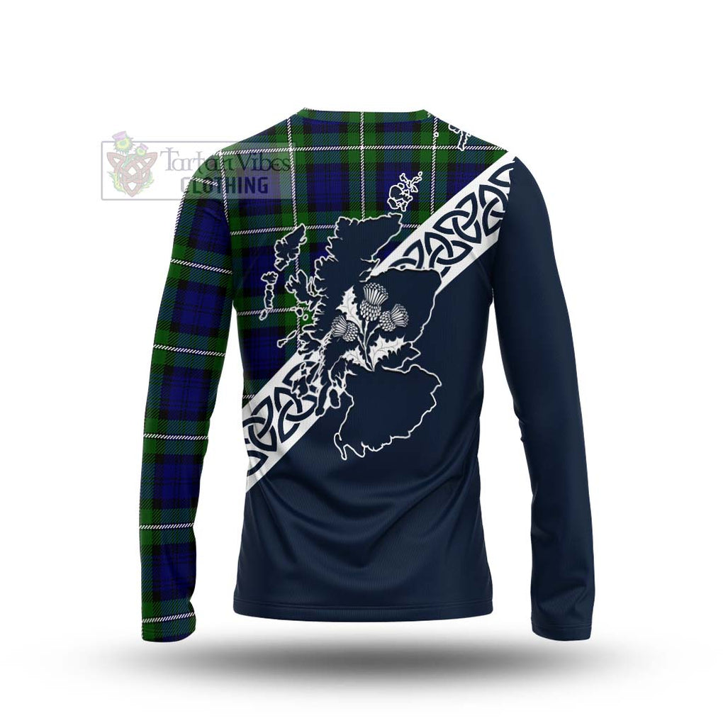 Bannerman Tartan Long Sleeve T-Shirt Featuring Thistle and Scotland Map - Tartan Vibes Clothing