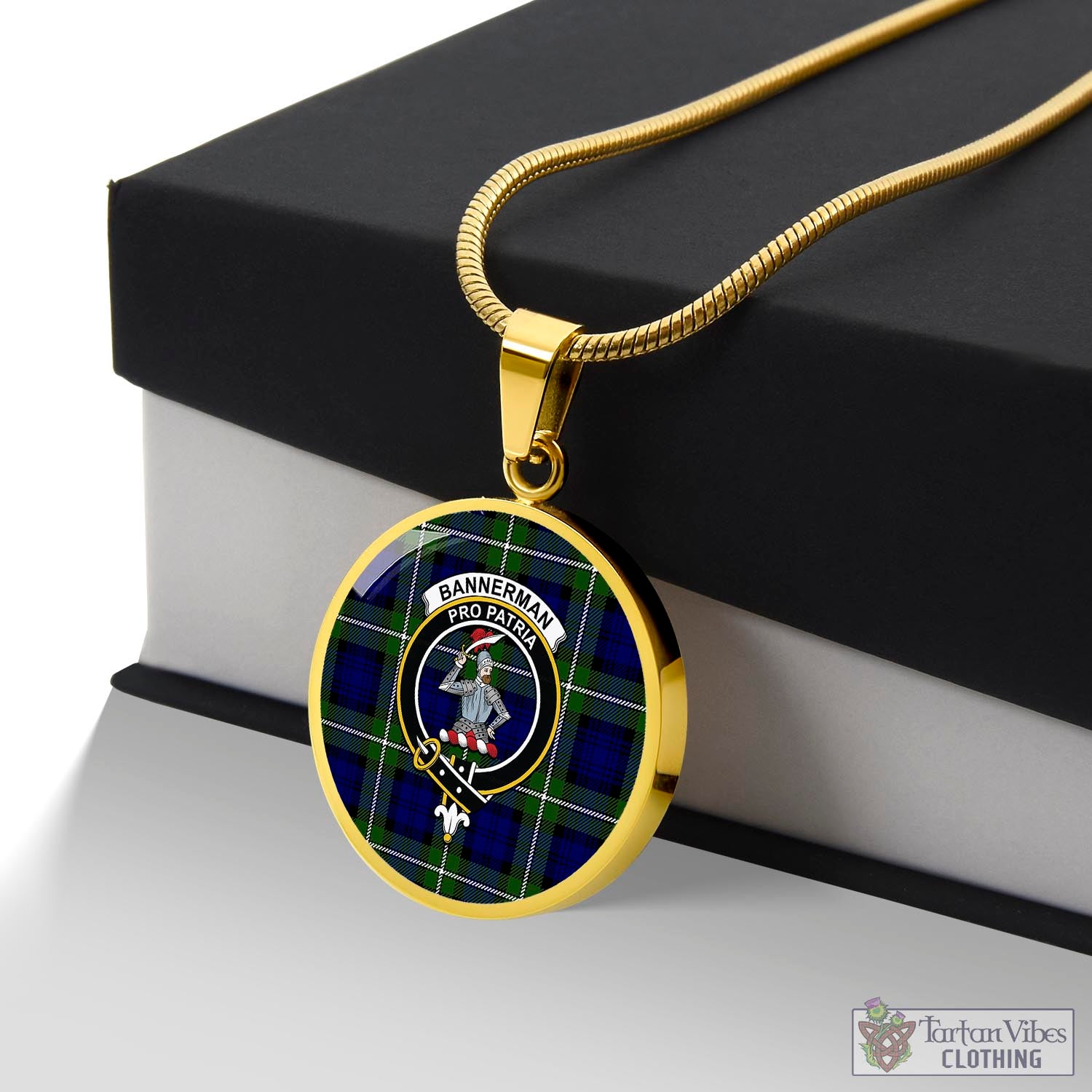 Bannerman Tartan Circle Necklace with Family Crest Luxury Necklace (Gold) No - Tartan Vibes Clothing