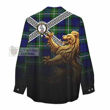 Bannerman Crest Tartan Women's Casual Shirt with Golden Lion Emblem Celtic Style - Tartan Vibes Clothing
