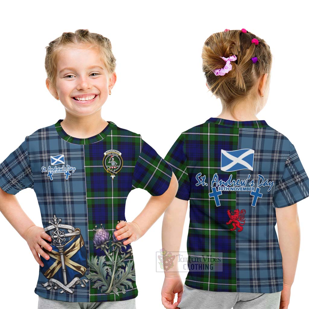 Bannerman Tartan Kid T-Shirt Happy St. Andrew's Day Half Tartan Style - Tartan Vibes Clothing