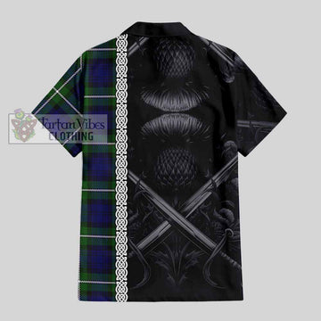 Bannerman Tartan Hawaiian Shirt with Family Crest Cross Sword Thistle Celtic Vibes - Tartan Vibes Clothing