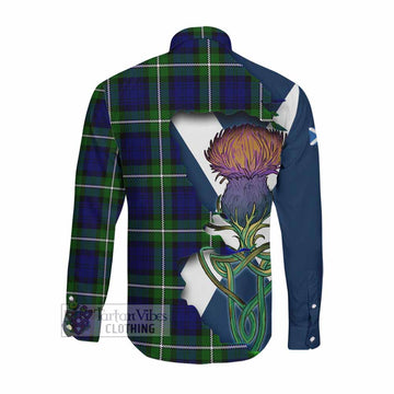 Tartan Vibes Clothing Bannerman Tartan Family Crest Long Sleeve Button Shirt Scottish Thistle Celtic Inspired