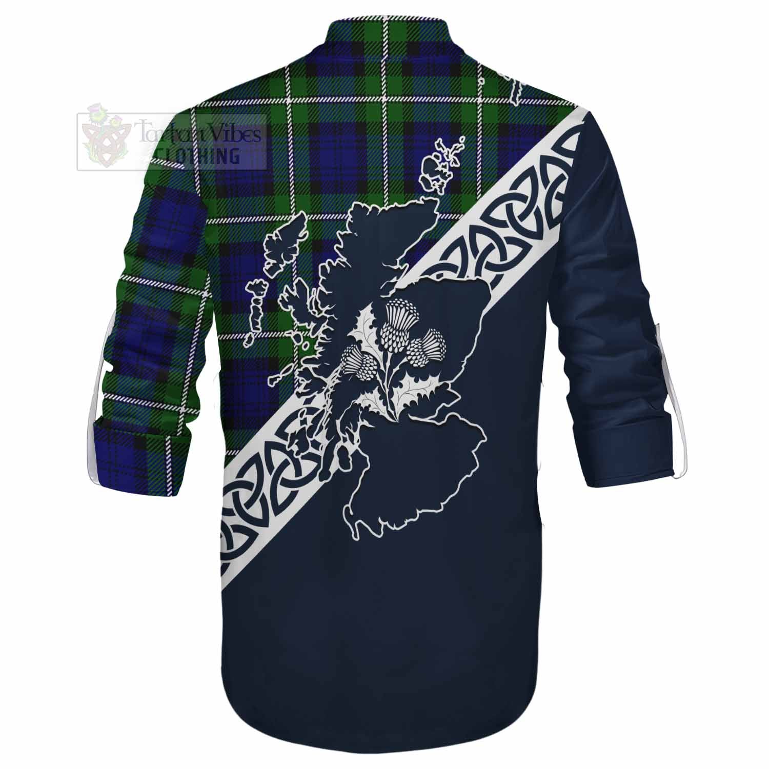 Bannerman Tartan Ghillie Kilt Shirt Featuring Thistle and Scotland Map - Tartan Vibes Clothing