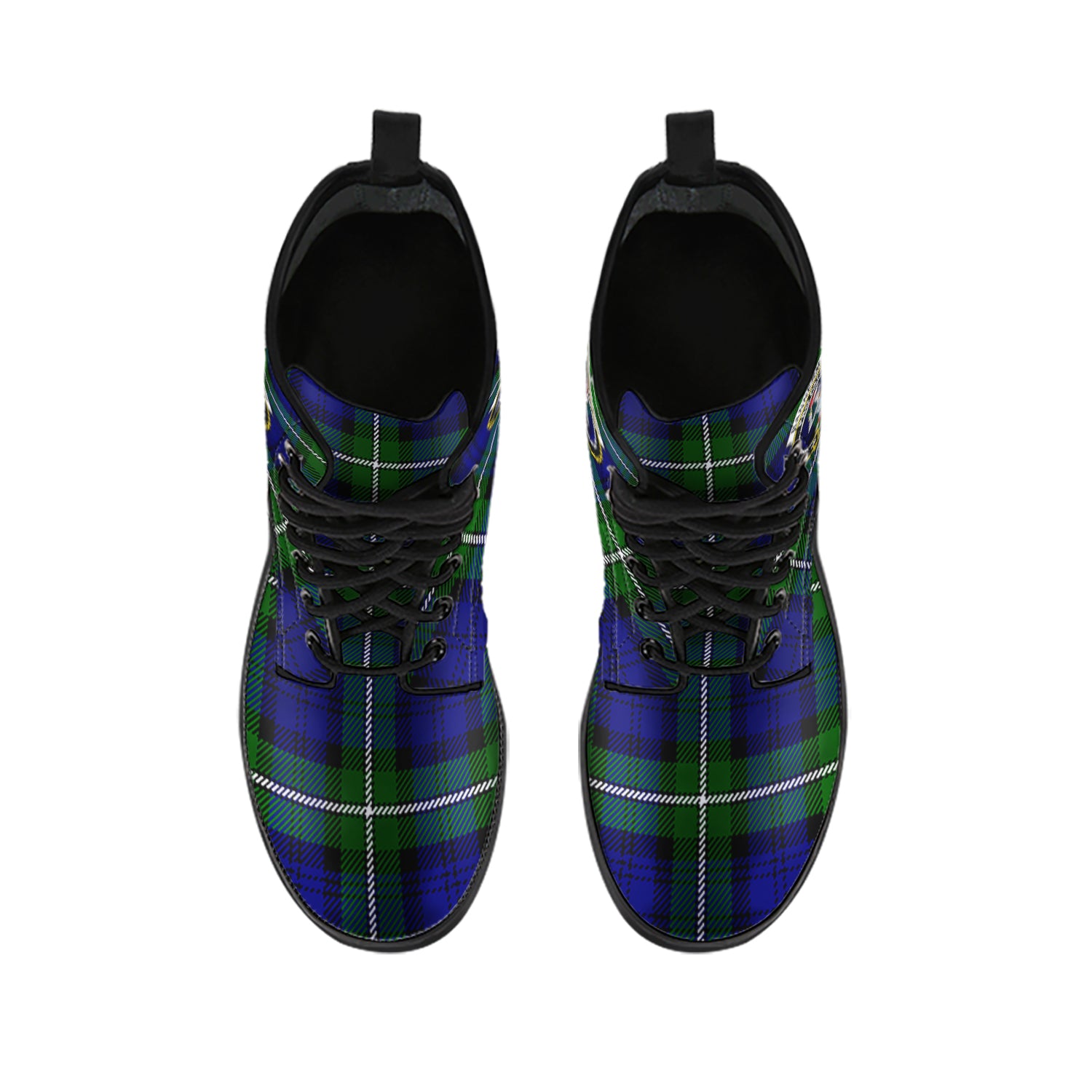 Bannerman Tartan Leather Boots with Family Crest - Tartanvibesclothing