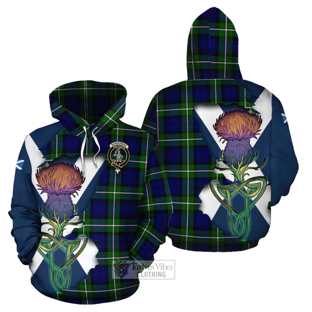 Tartan Vibes Clothing Bannerman Tartan Family Crest Cotton Hoodie Scottish Thistle Celtic Inspired