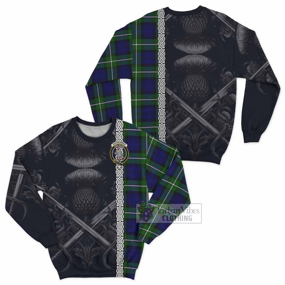Bannerman Tartan Sweatshirt with Family Crest Cross Sword Thistle Celtic Vibes - Tartan Vibes Clothing