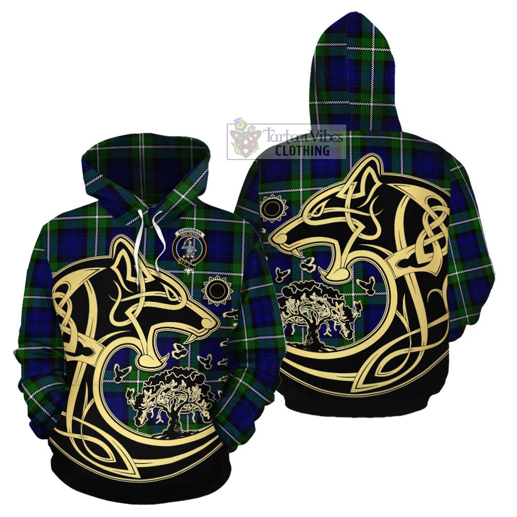 Bannerman Tartan Cotton Hoodie with Family Crest Celtic Wolf Style Zip Hoodie - Tartan Vibes Clothing