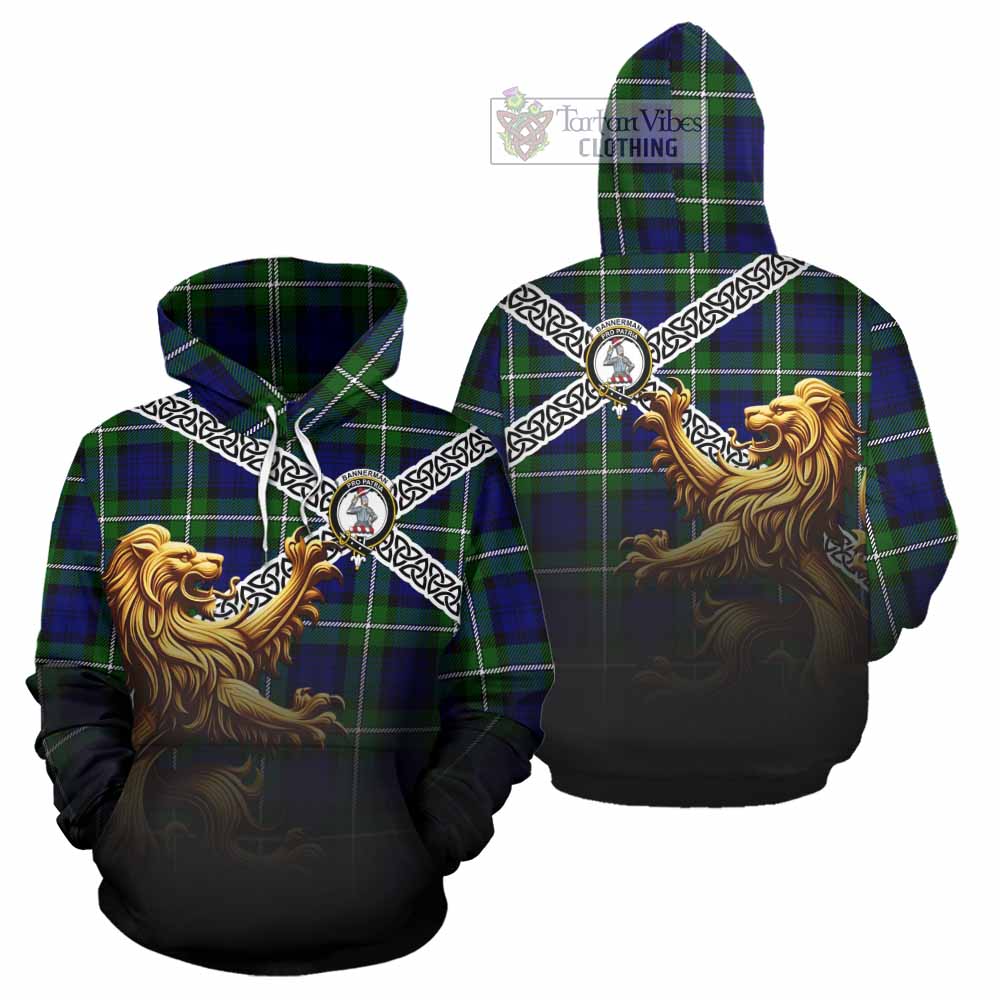 Bannerman Crest Tartan Hoodie with Golden Lion Emblem Celtic Style - Tartan Vibes Clothing