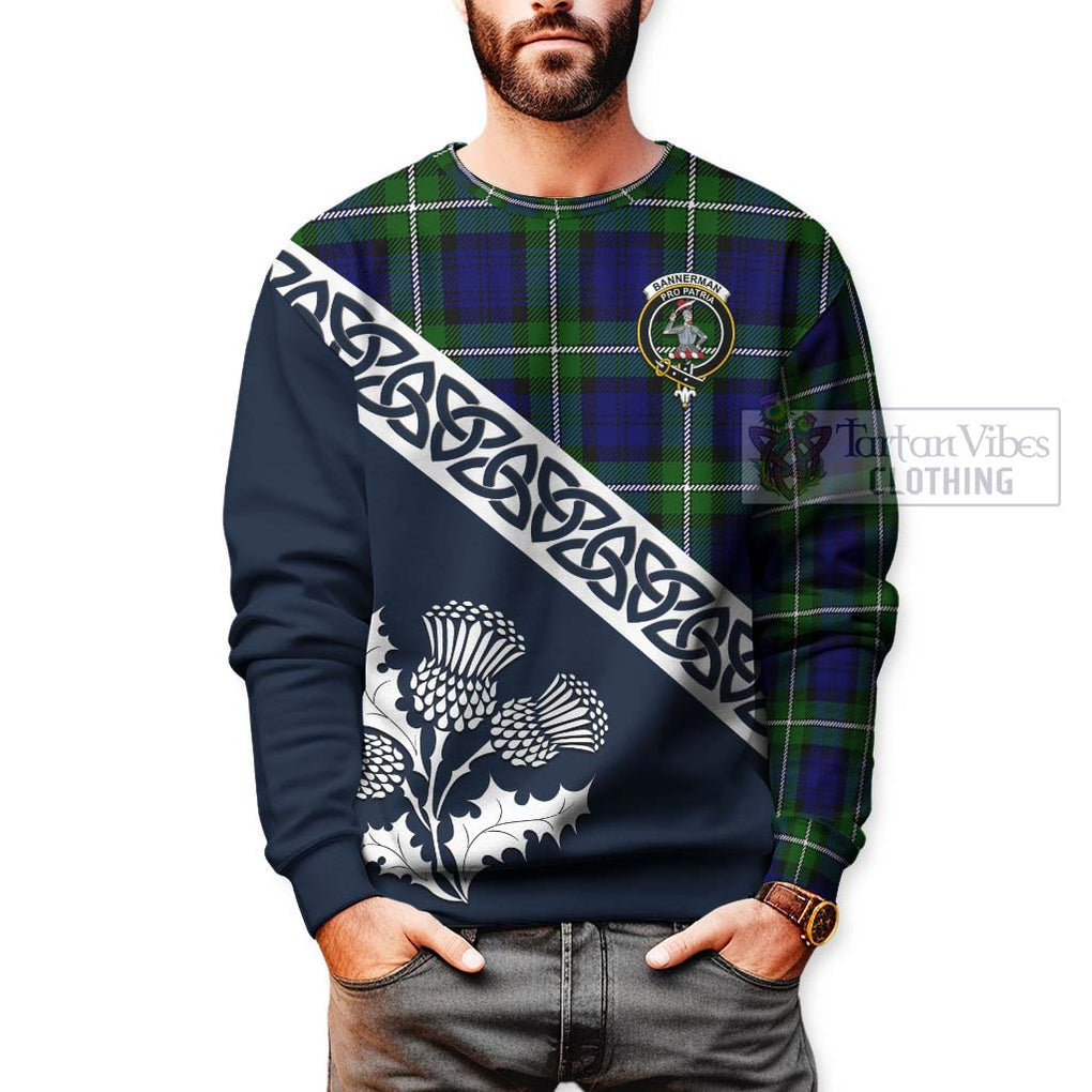 Bannerman Tartan Sweatshirt Featuring Thistle and Scotland Map - Tartan Vibes Clothing