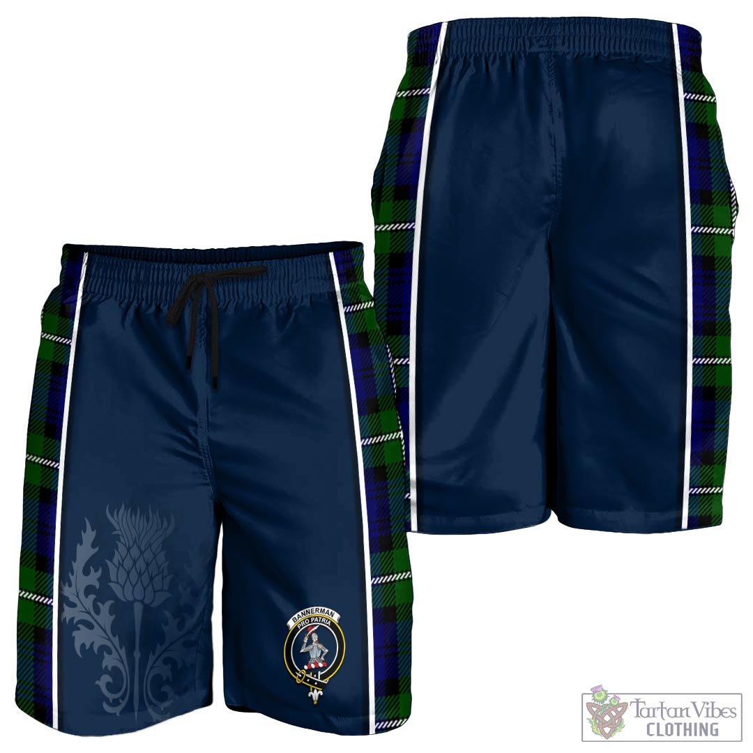 Tartan Vibes Clothing Bannerman Tartan Men's Shorts with Family Crest and Scottish Thistle Vibes Sport Style
