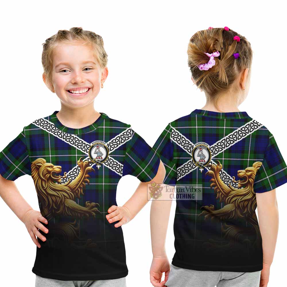 Bannerman Crest Tartan Kid T-Shirt with Golden Lion Emblem Celtic Style - Tartan Vibes Clothing