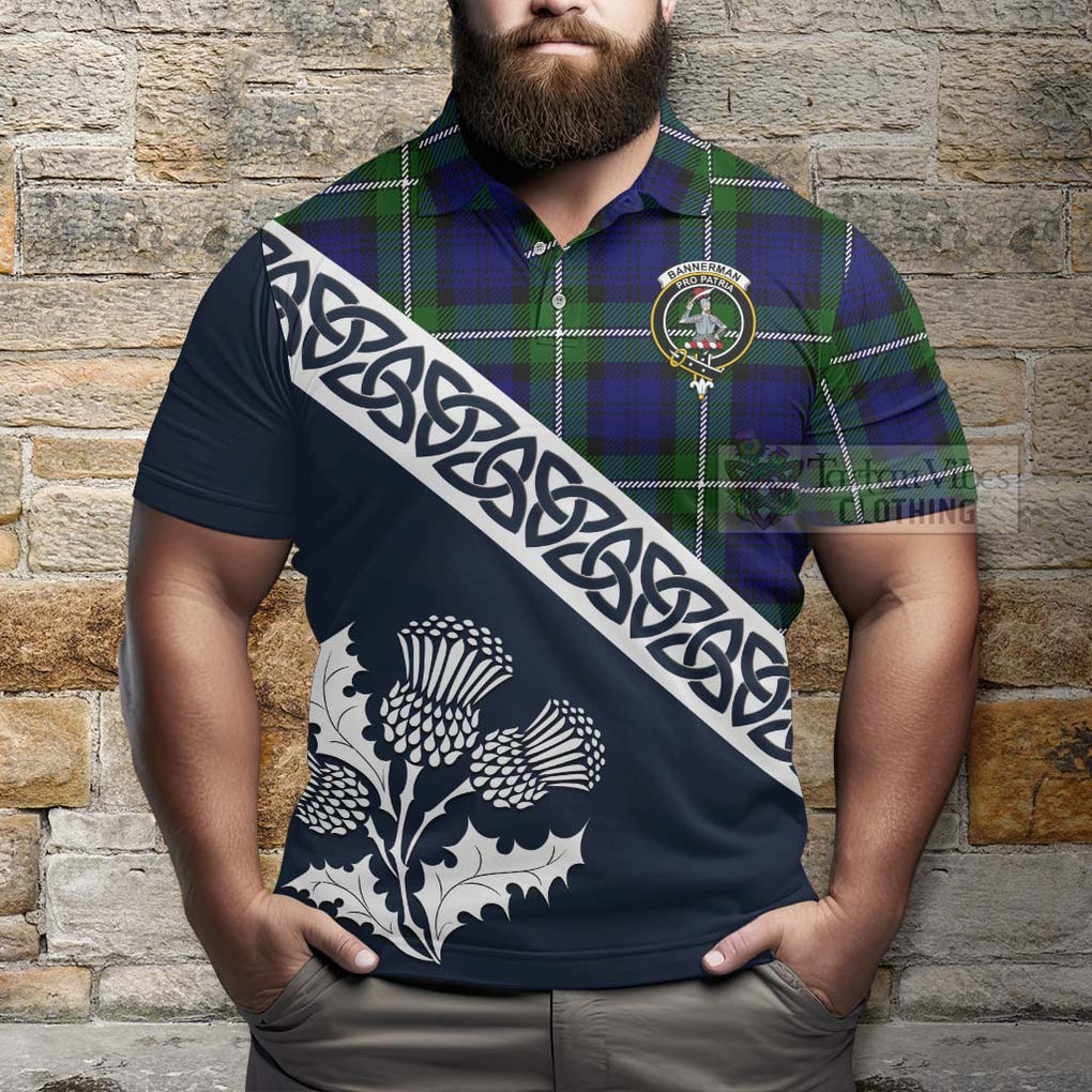 Bannerman Tartan Polo Shirt Featuring Thistle and Scotland Map - Tartanvibesclothing Store