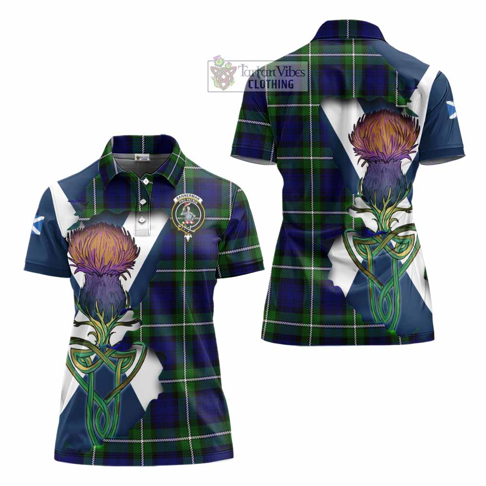 Tartan Vibes Clothing Bannerman Tartan Family Crest Women's Polo Shirt Scottish Thistle Celtic Inspired