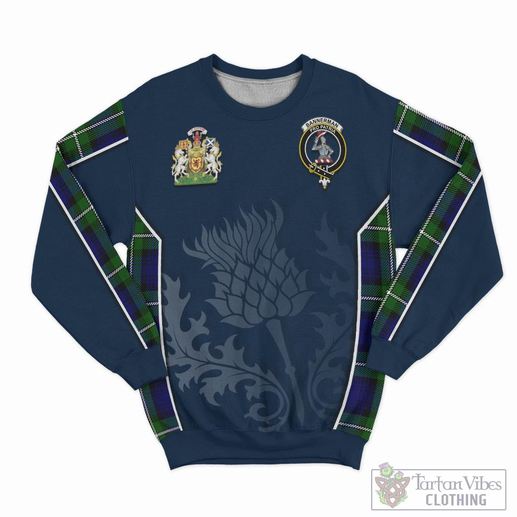 Bannerman Tartan Sweatshirt with Family Crest and Scottish Thistle Vibes Sport Style - Tartan Vibes Clothing