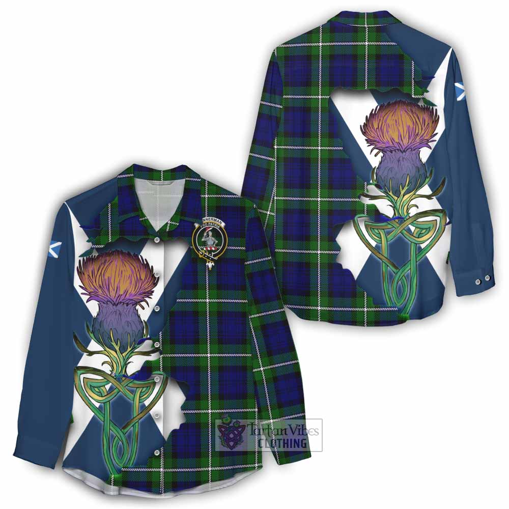 Tartan Vibes Clothing Bannerman Tartan Family Crest Women's Casual Shirt Scottish Thistle Celtic Inspired