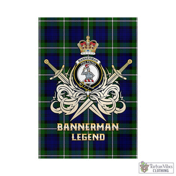 Bannerman Tartan Garden Flag with Clan Crest and the Golden Sword of Courageous Legacy