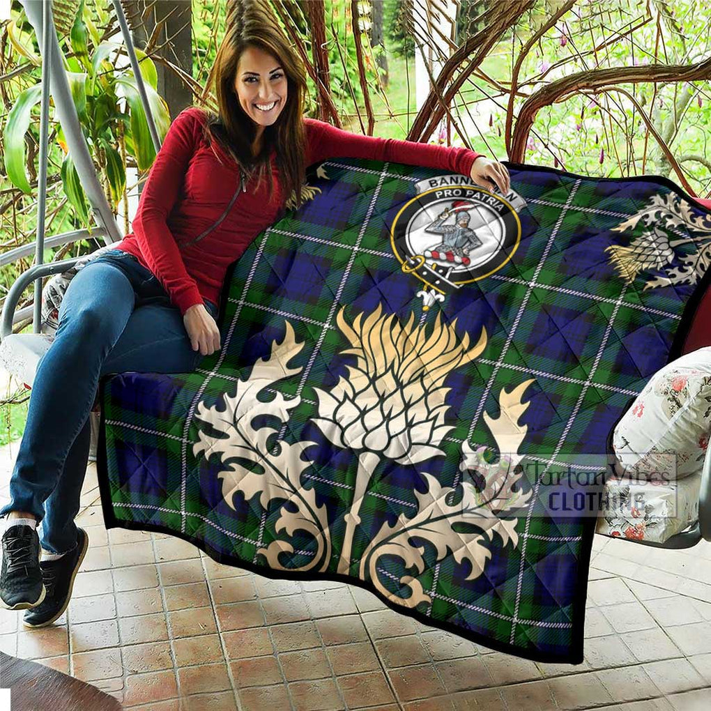 Bannerman Tartan Quilt with Family Crest and Golden Thistle Style - Tartan Vibes Clothing