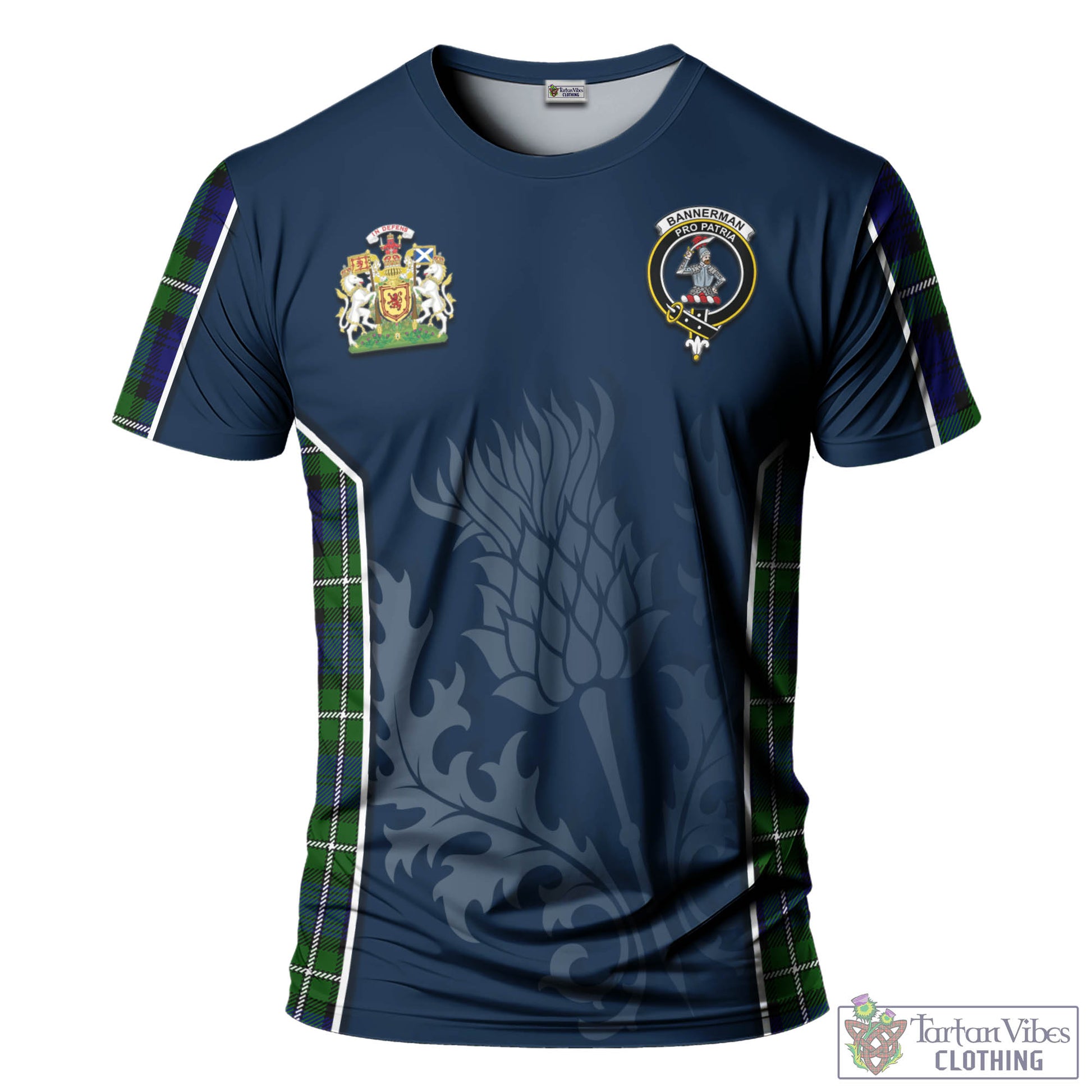 Bannerman Tartan T-Shirt with Family Crest and Scottish Thistle Vibes Sport Style - Tartan Vibes Clothing