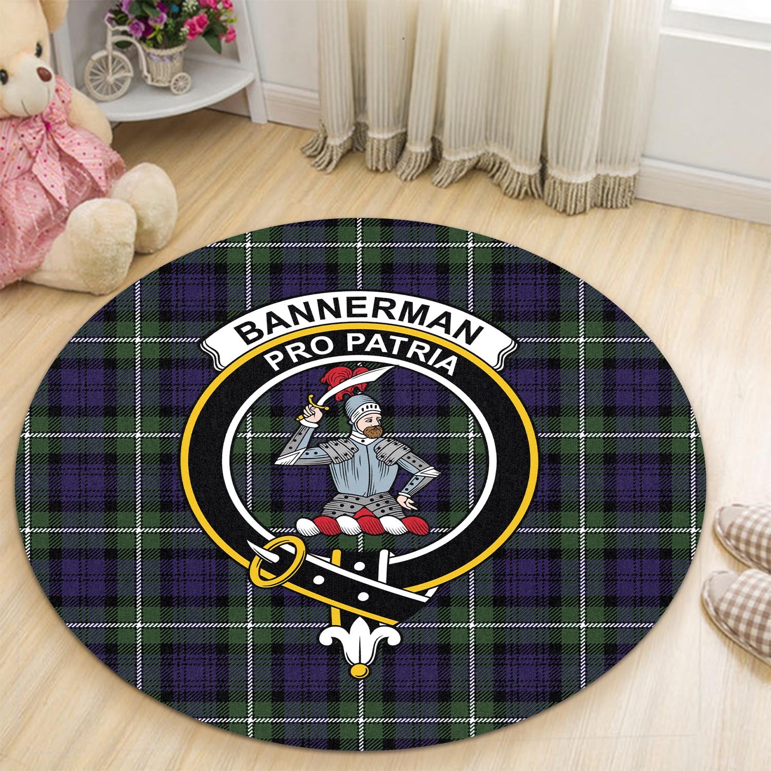 Bannerman Tartan Round Rug with Family Crest - Tartan Vibes Clothing