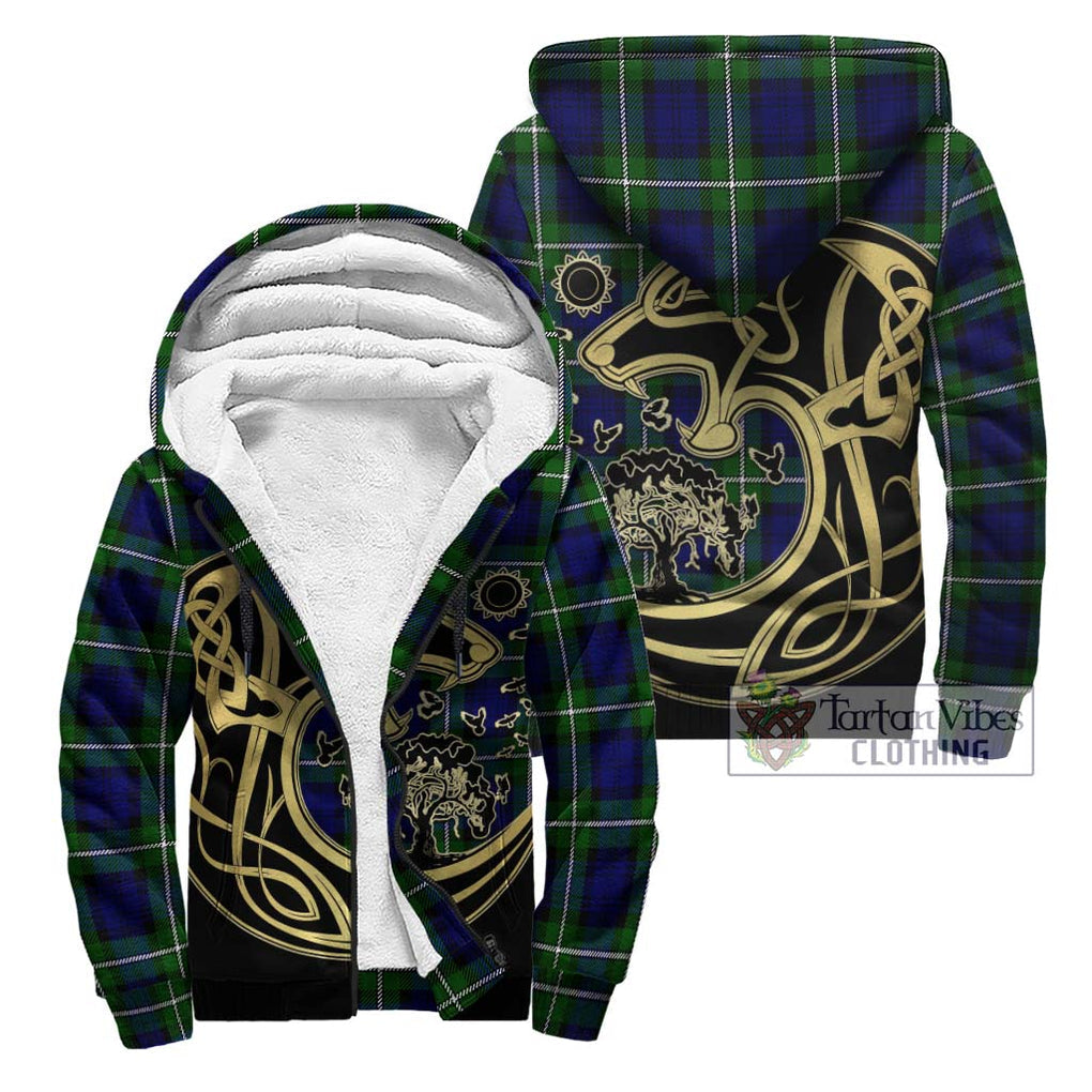 Bannerman Tartan Sherpa Hoodie with Family Crest Celtic Wolf Style Unisex - Tartan Vibes Clothing