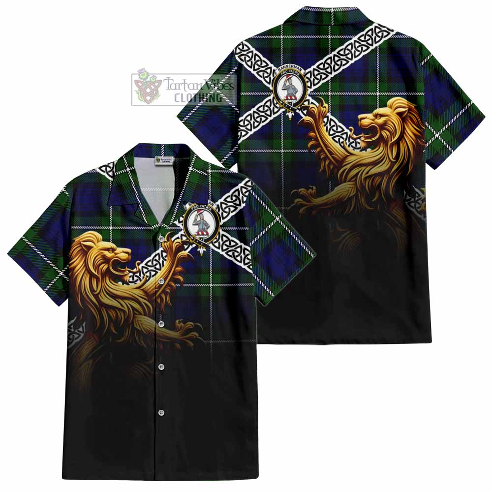 Bannerman Crest Tartan Hawaiian Shirt with Golden Lion Emblem Celtic Style - Tartan Vibes Clothing