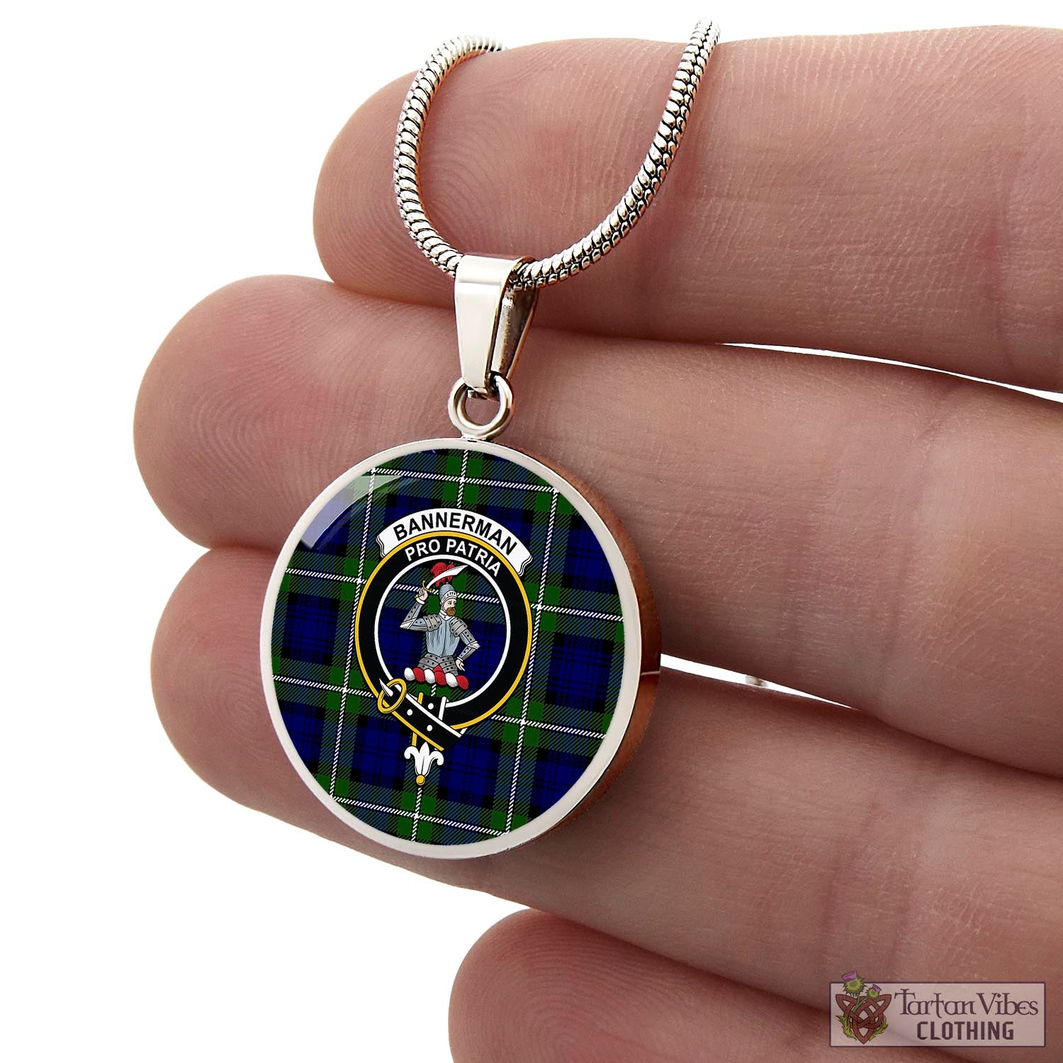 Bannerman Tartan Circle Necklace with Family Crest - Tartan Vibes Clothing