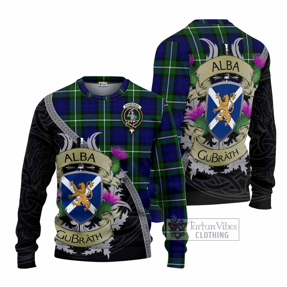 Bannerman Tartan Family Crest Knitted Sweater Lion Rampant Royal Thistle Shield Celtic Inspired - Tartan Vibes Clothing