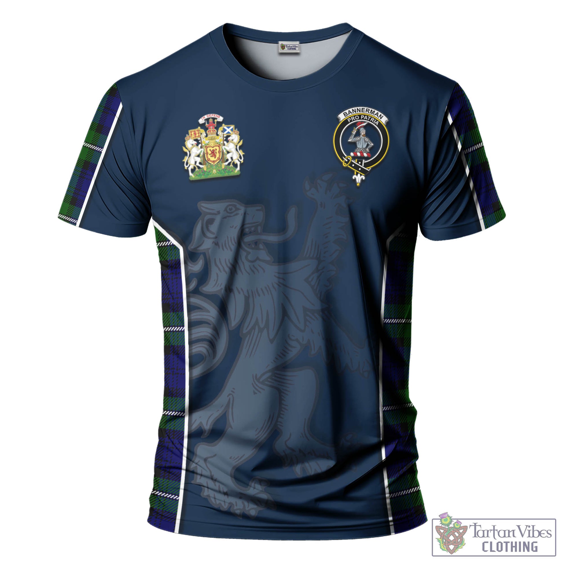 Tartan Vibes Clothing Bannerman Tartan T-Shirt with Family Crest and Lion Rampant Vibes Sport Style