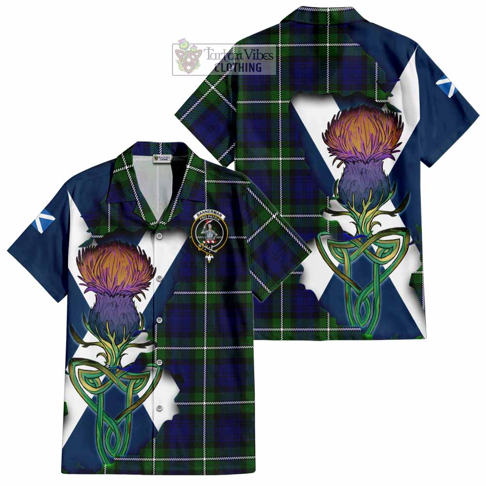 Tartan Vibes Clothing Bannerman Tartan Family Crest Short Sleeve Button Shirt Scottish Thistle Celtic Inspired