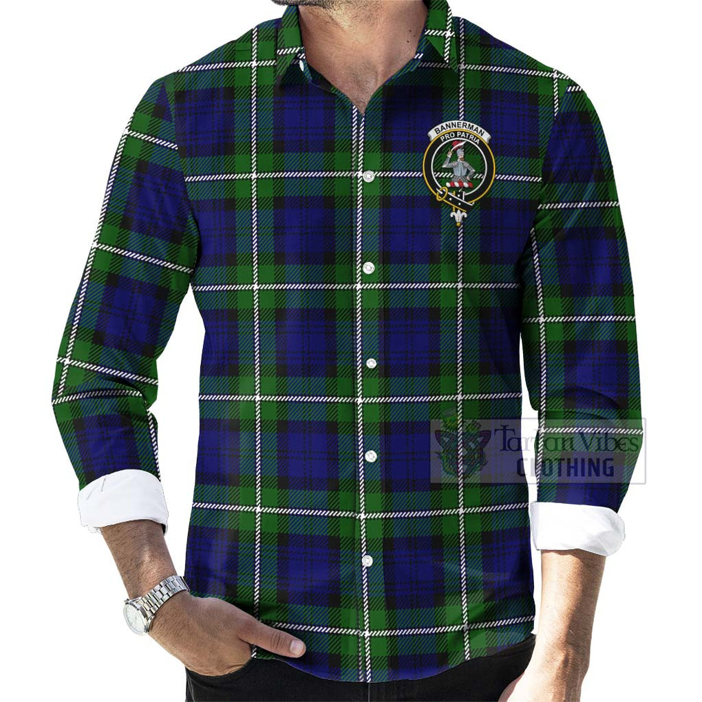 Bannerman Tartan Long Sleeve Button Shirt with Family Crest Celtic Skull Style - Tartan Vibes Clothing