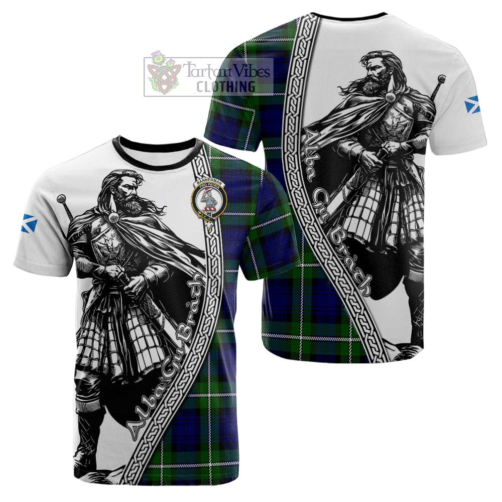 Bannerman Tartan Clan Crest Cotton T-shirt with Highlander Warrior Celtic Style - Tartan Vibes Clothing