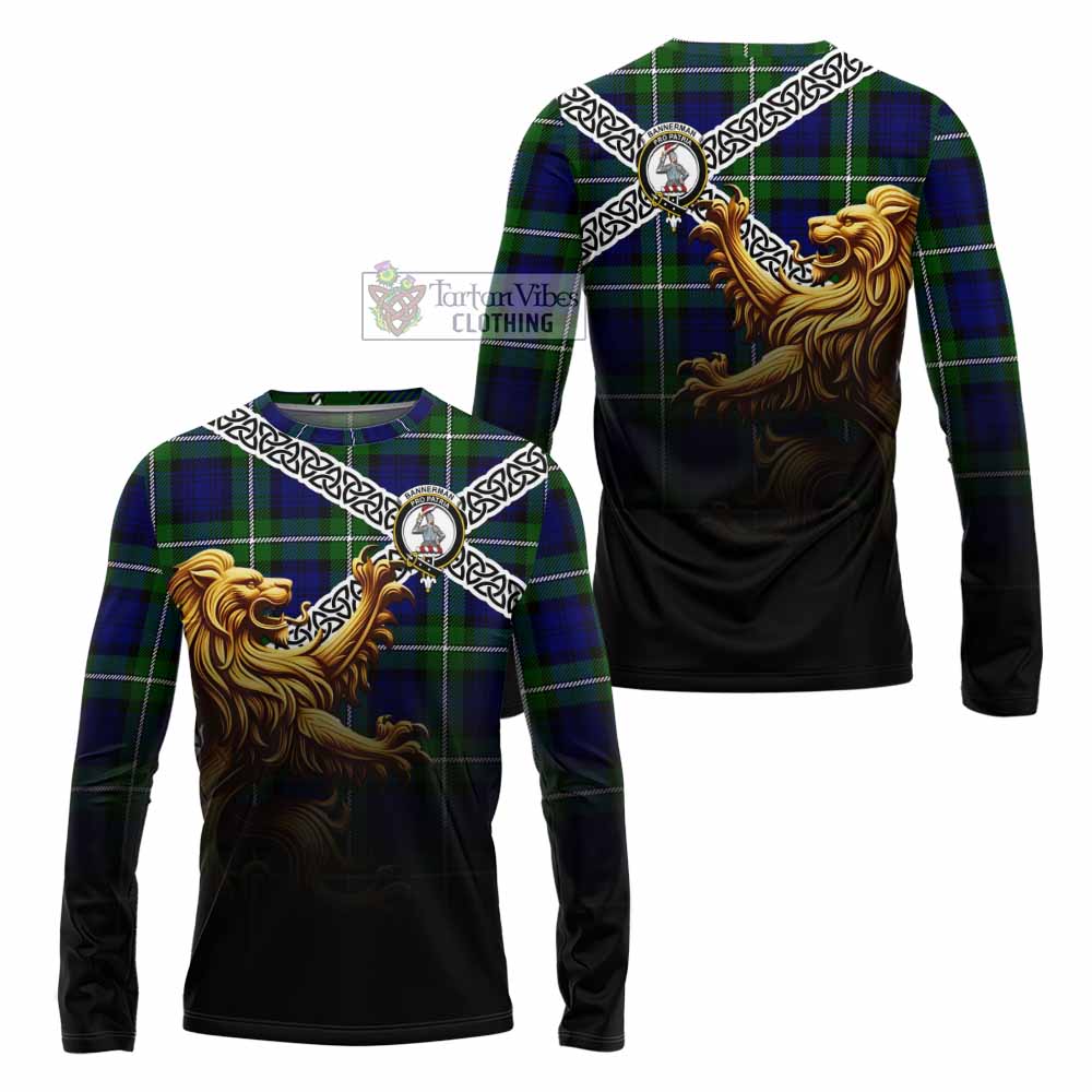 Bannerman Crest Tartan Long Sleeve T-Shirt with Golden Lion Emblem Celtic Style - Tartan Vibes Clothing