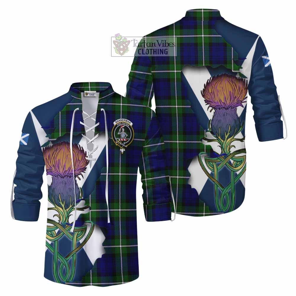 Tartan Vibes Clothing Bannerman Tartan Family Crest Ghillie Kilt Shirt Scottish Thistle Celtic Inspired