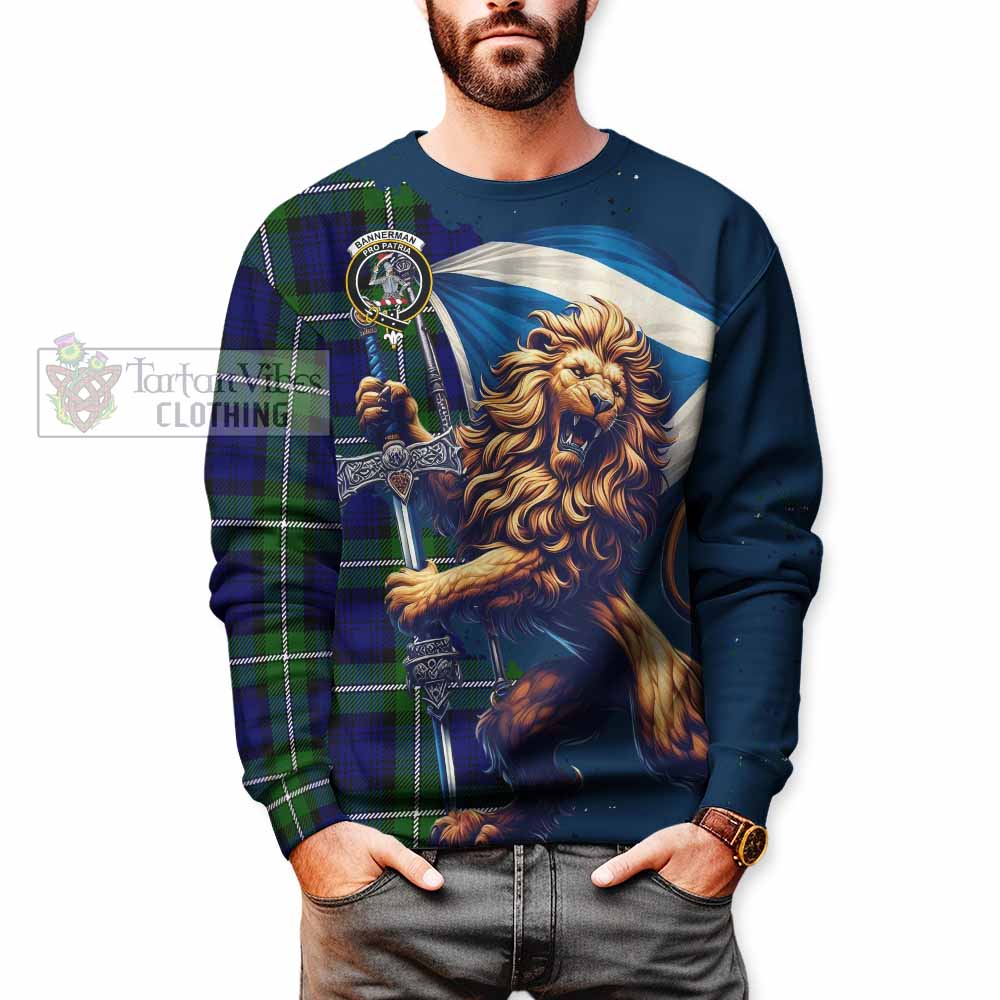Bannerman Tartan Family Crest Sweatshirt with Scottish Majestic Lion - Tartan Vibes Clothing