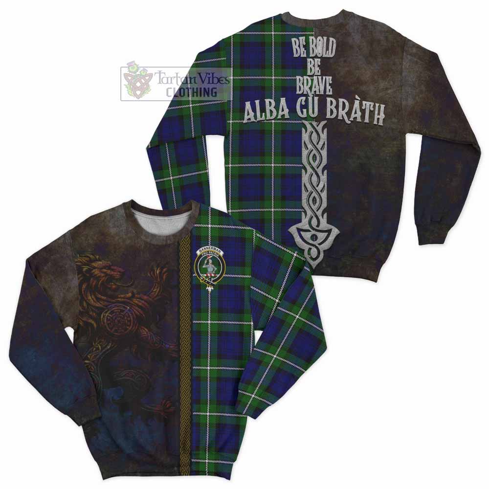 Bannerman Tartan Family Crest Sweatshirt Alba Gu Brath Be Brave Lion Ancient Style - Tartan Vibes Clothing