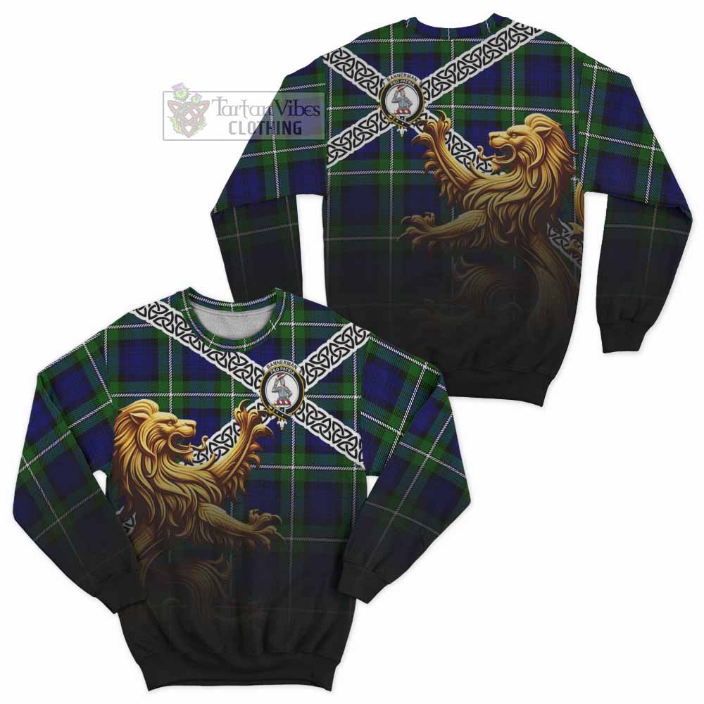 Bannerman Crest Tartan Sweatshirt with Golden Lion Emblem Celtic Style - Tartan Vibes Clothing
