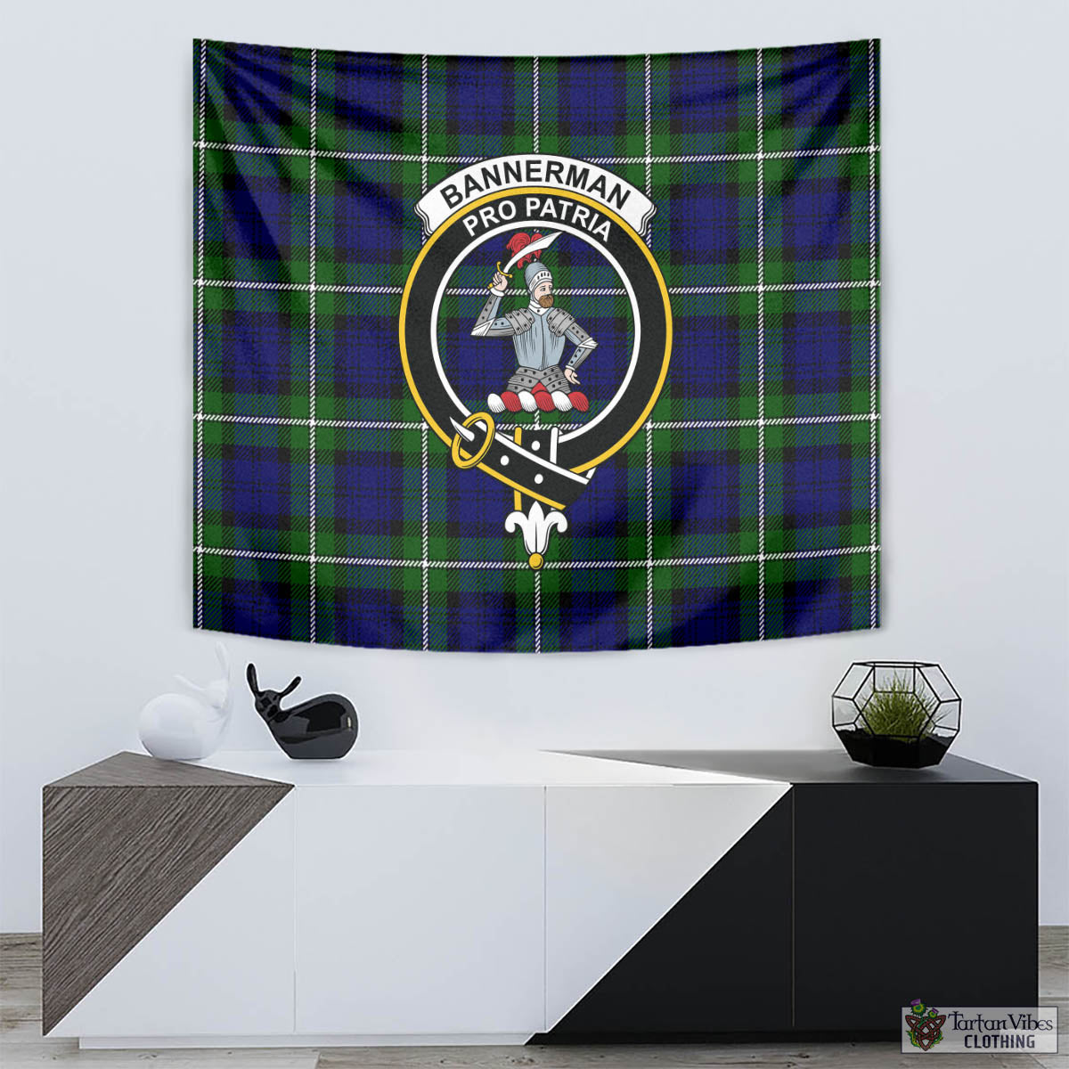 Tartan Vibes Clothing Bannerman Tartan Tapestry Wall Hanging and Home Decor for Room with Family Crest