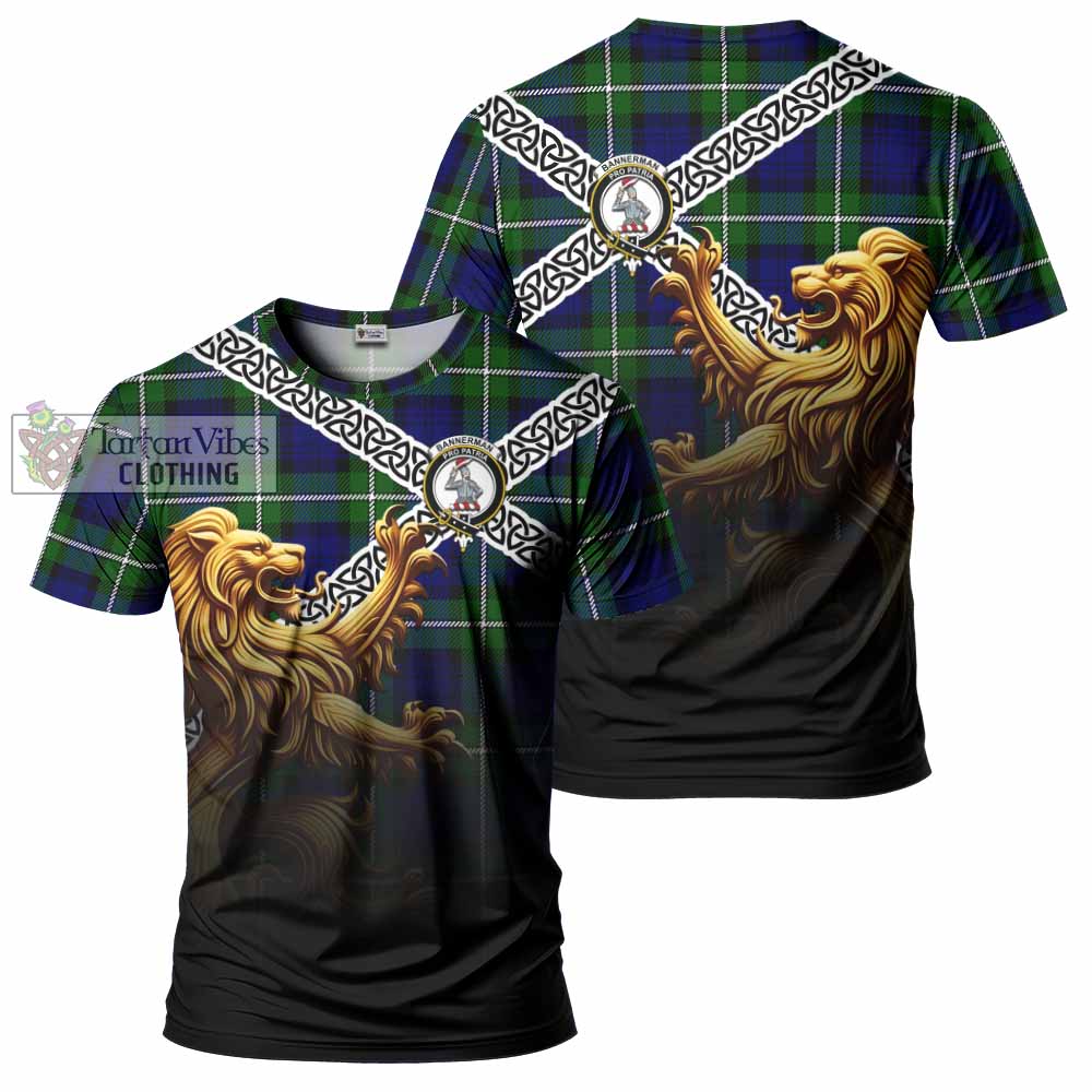 Bannerman Crest Tartan T-Shirt with Golden Lion Emblem Celtic Style - Tartan Vibes Clothing
