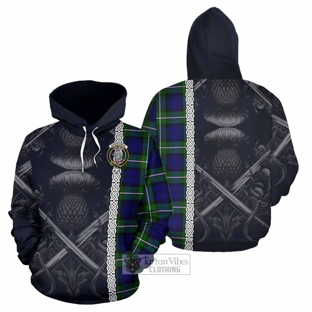 Bannerman Tartan Hoodie with Family Crest Cross Sword Thistle Celtic Vibes - Tartan Vibes Clothing