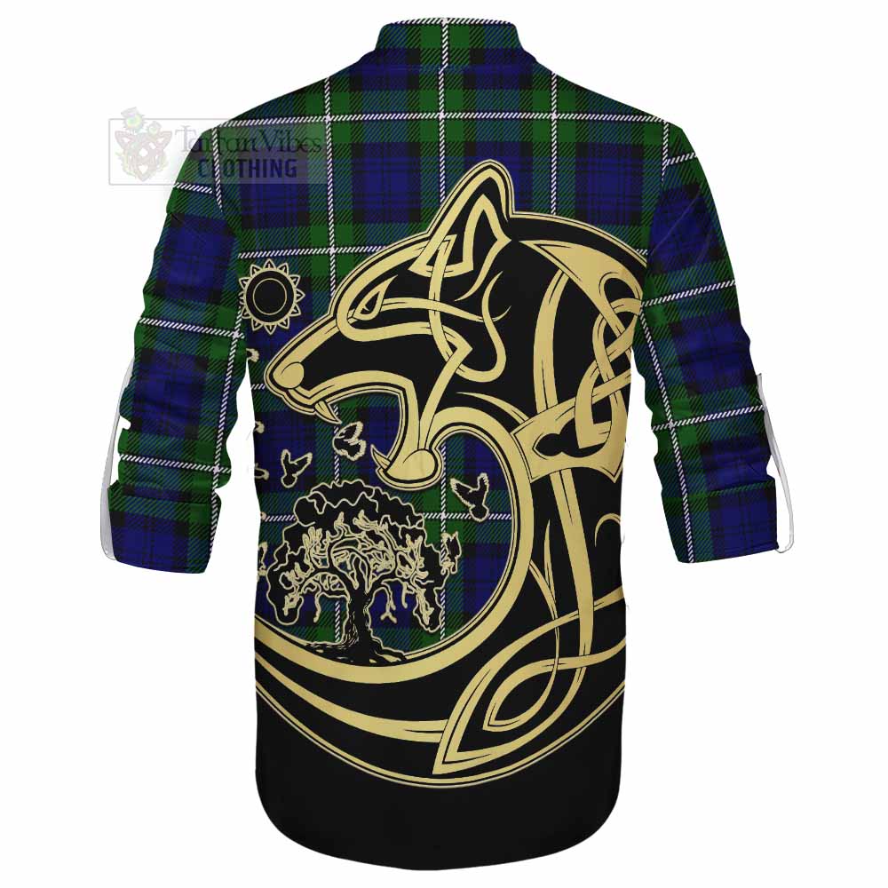 Bannerman Tartan Ghillie Kilt Shirt with Family Crest Celtic Wolf Style - Tartan Vibes Clothing
