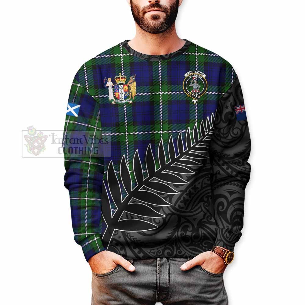 Bannerman Crest Tartan Sweatshirt with New Zealand Silver Fern Half Style - Tartan Vibes Clothing