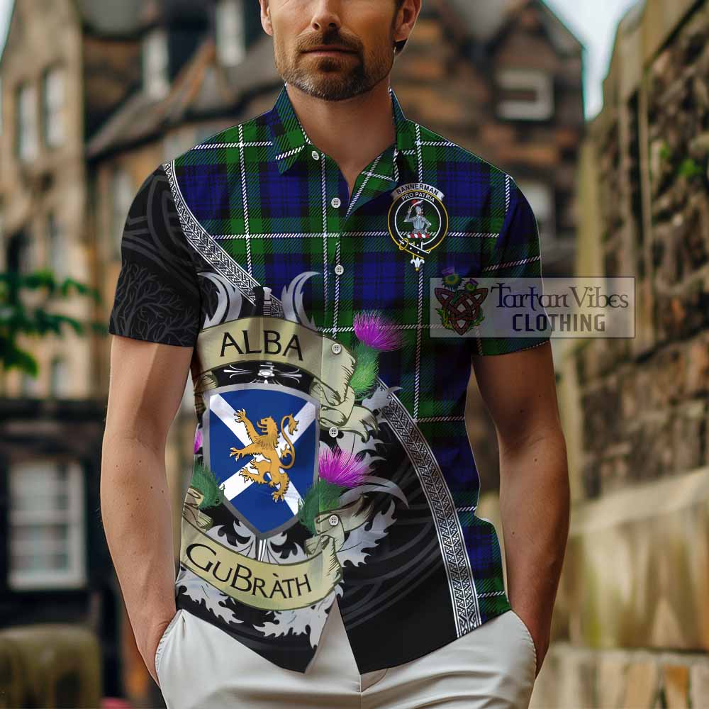 Bannerman Tartan Family Crest Hawaiian Shirt Lion Rampant Royal Thistle Shield Celtic Inspired - Tartan Vibes Clothing