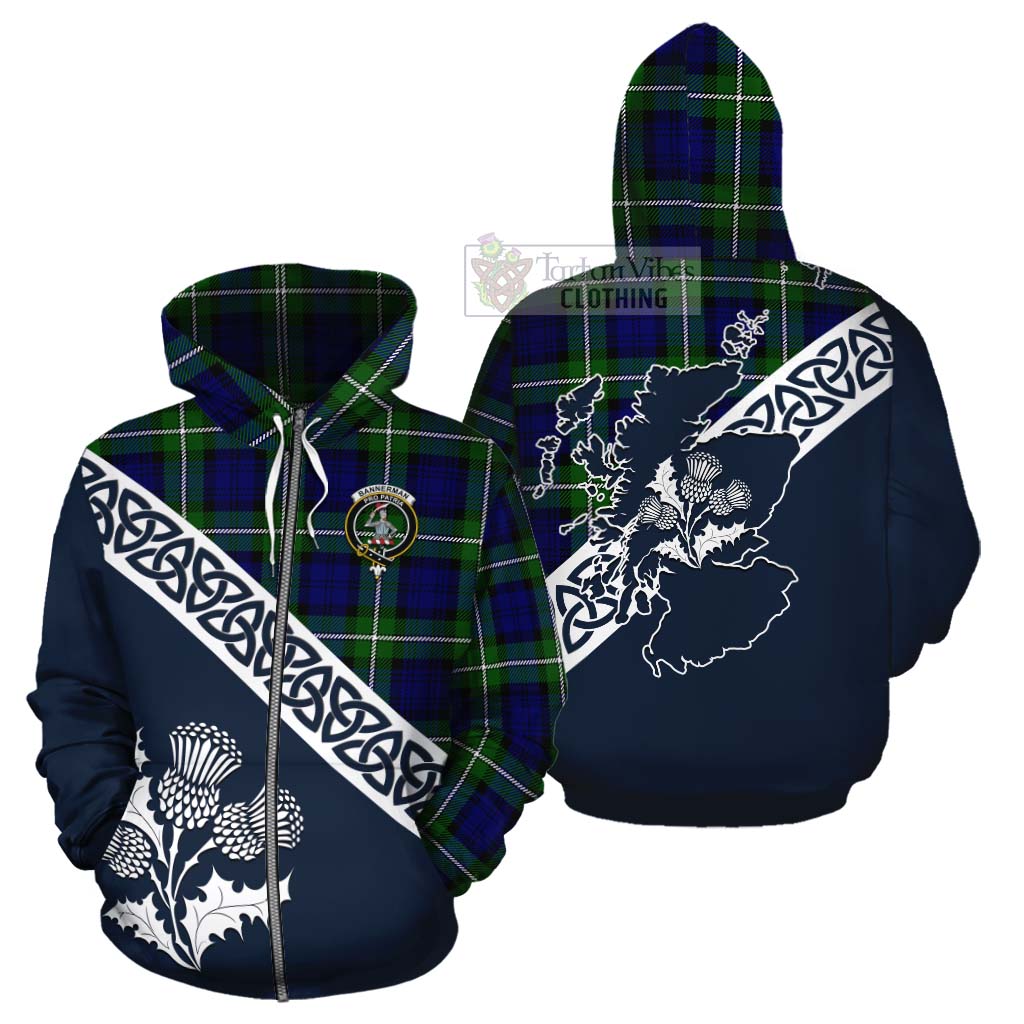 Bannerman Tartan Cotton Hoodie Featuring Thistle and Scotland Map - Tartan Vibes Clothing
